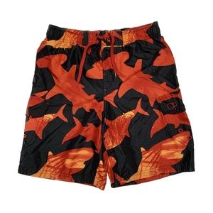 Boys Shark Print Swim Trunks Mesh Lined Board Shorts Size S (6/7)